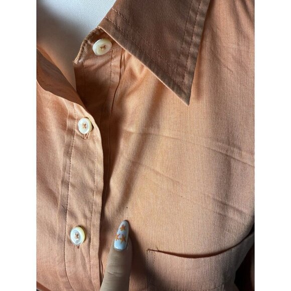 Pell & Co Long Sleeve Shirt Dress Peach Orange Button Up Midi Dress Size 14 - Picture 16 of 16